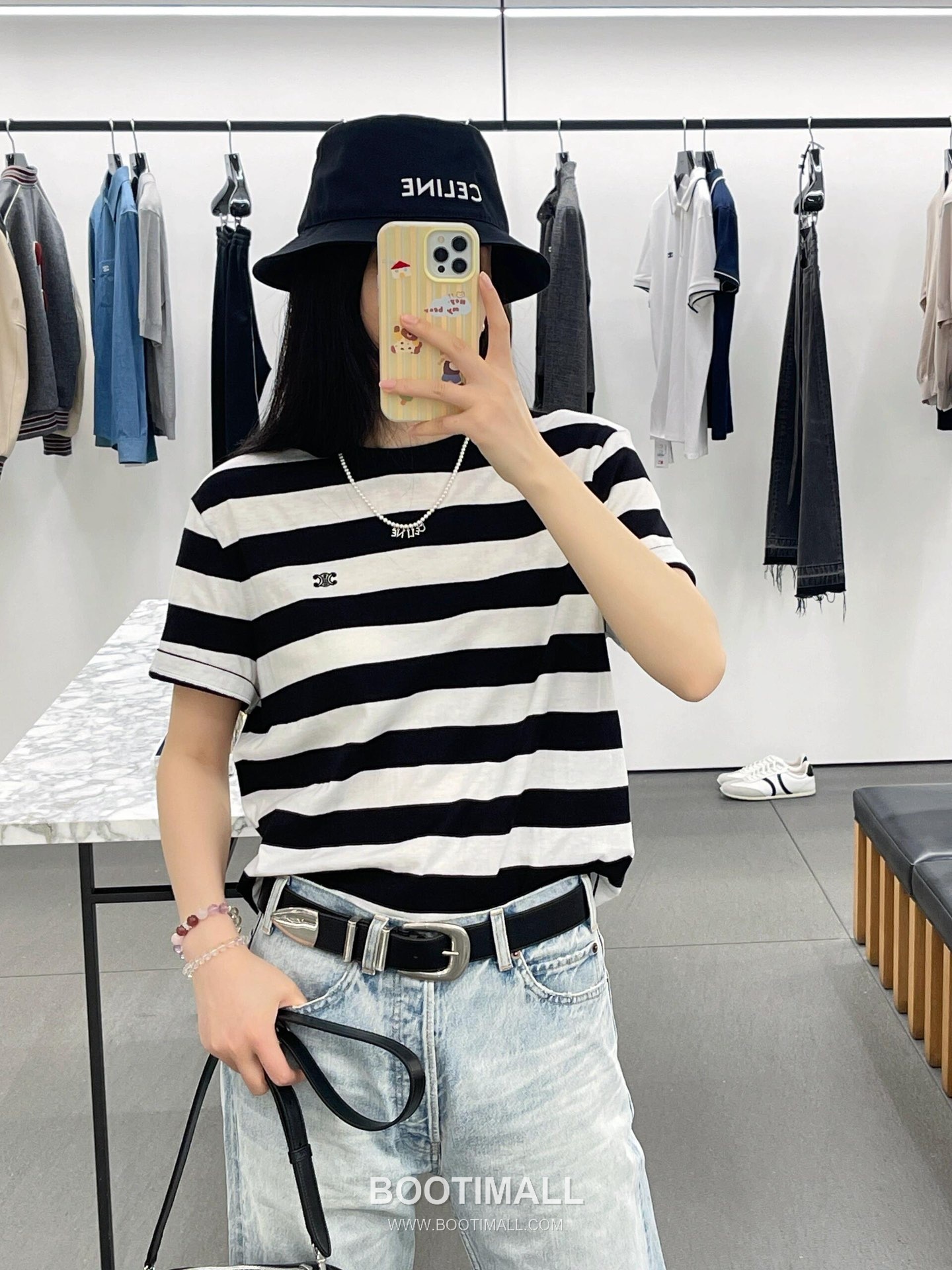 Celine Triomphe Stripe T-Shirt Mercerized Cotton Black 셀린느 트리옹프 스트라이프 티셔츠 실켓 코튼 블랙 S, M, L, XL 3