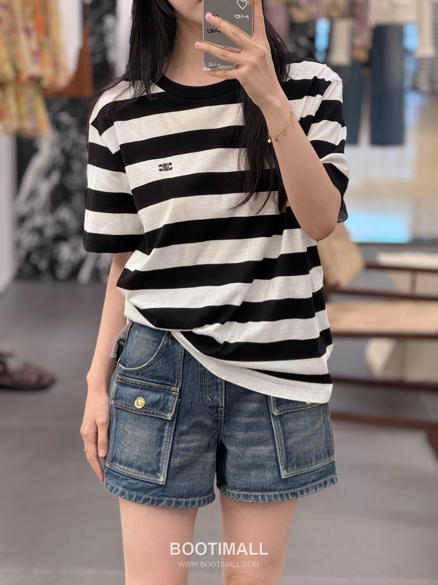 Celine Triomphe Stripe T-Shirt Mercerized Cotton Black 셀린느 트리옹프 스트라이프 티셔츠 실켓 코튼 블랙 S, M, L, XL 5