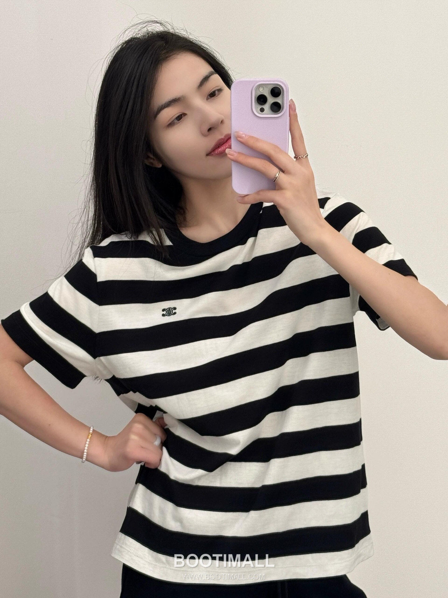 Celine Triomphe Stripe T-Shirt Mercerized Cotton Black 셀린느 트리옹프 스트라이프 티셔츠 실켓 코튼 블랙 S, M, L, XL 6