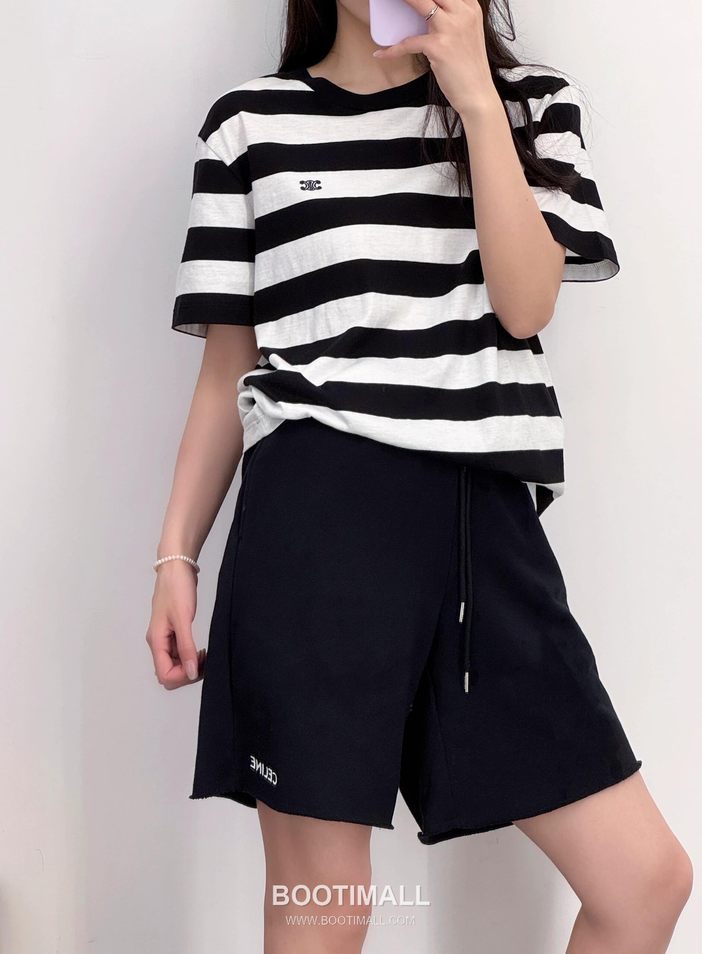 Celine Triomphe Stripe T-Shirt Mercerized Cotton Black 셀린느 트리옹프 스트라이프 티셔츠 실켓 코튼 블랙 S, M, L, XL 7