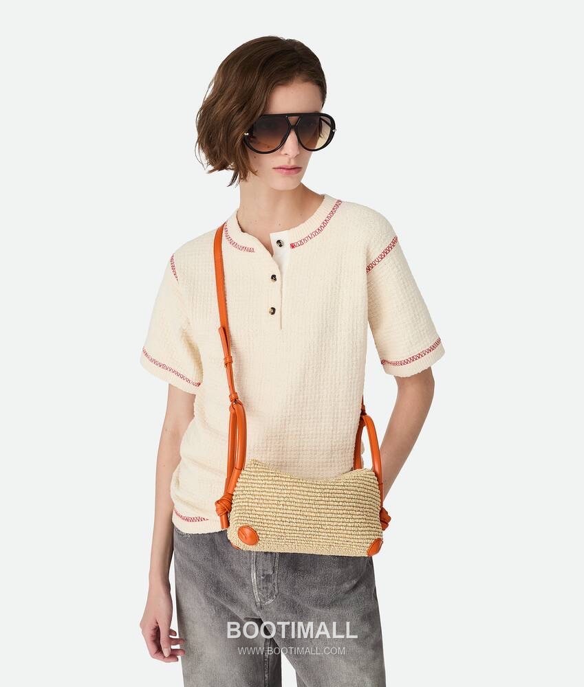 Bottega Veneta Loop Straw Bag Raffia & Calfskin Orange Shoulder Bag 보테가 베네타 루프 라피아 백 라피아 & 카프스킨 오렌지 숄더백 19cm 3