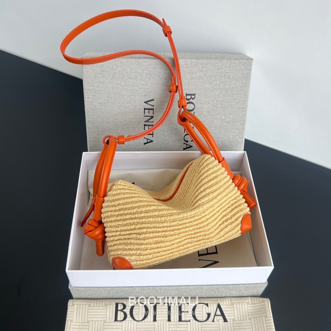 Bottega Veneta Loop Straw Bag Raffia & Calfskin Orange Shoulder Bag 보테가 베네타 루프 라피아 백 라피아 & 카프스킨 오렌지 숄더백 19cm 4