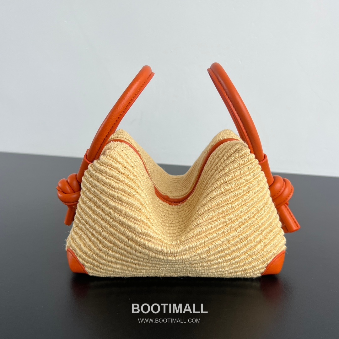 Bottega Veneta Loop Straw Bag Raffia & Calfskin Orange Shoulder Bag 보테가 베네타 루프 라피아 백 라피아 & 카프스킨 오렌지 숄더백 19cm 5