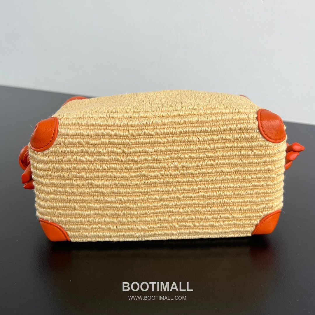 Bottega Veneta Loop Straw Bag Raffia & Calfskin Orange Shoulder Bag 보테가 베네타 루프 라피아 백 라피아 & 카프스킨 오렌지 숄더백 19cm 7