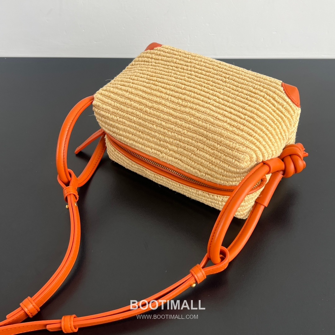 Bottega Veneta Loop Straw Bag Raffia & Calfskin Orange Shoulder Bag 보테가 베네타 루프 라피아 백 라피아 & 카프스킨 오렌지 숄더백 19cm 8