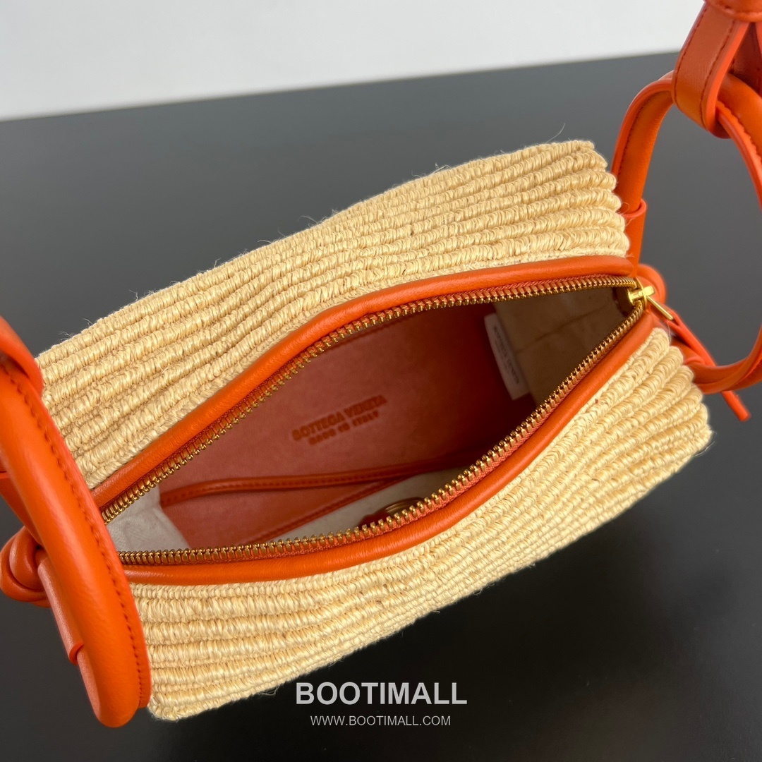 Bottega Veneta Loop Straw Bag Raffia & Calfskin Orange Shoulder Bag 보테가 베네타 루프 라피아 백 라피아 & 카프스킨 오렌지 숄더백 19cm 9
