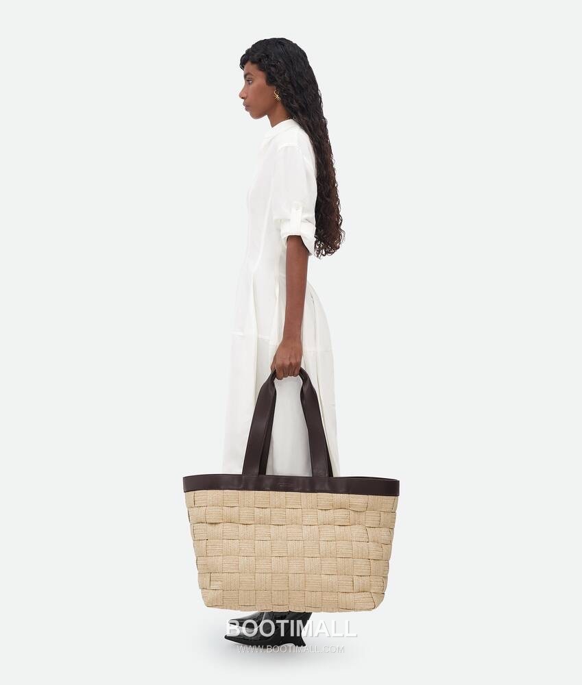 Bottega Veneta Raffia Woven Tote Raffia, Calfskin Beige Tote Bag 보테가 베네타 라피아 위빙 토트 라피아, 카프스킨 베이지 토트백 44cm 6