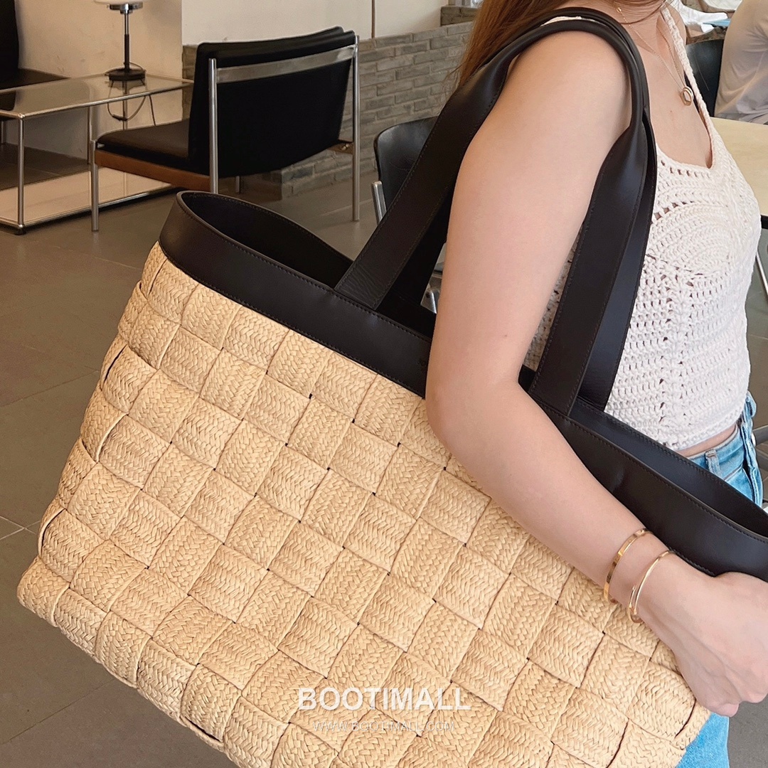 Bottega Veneta Raffia Woven Tote Raffia, Calfskin Beige Tote Bag 보테가 베네타 라피아 위빙 토트 라피아, 카프스킨 베이지 토트백 44cm 10