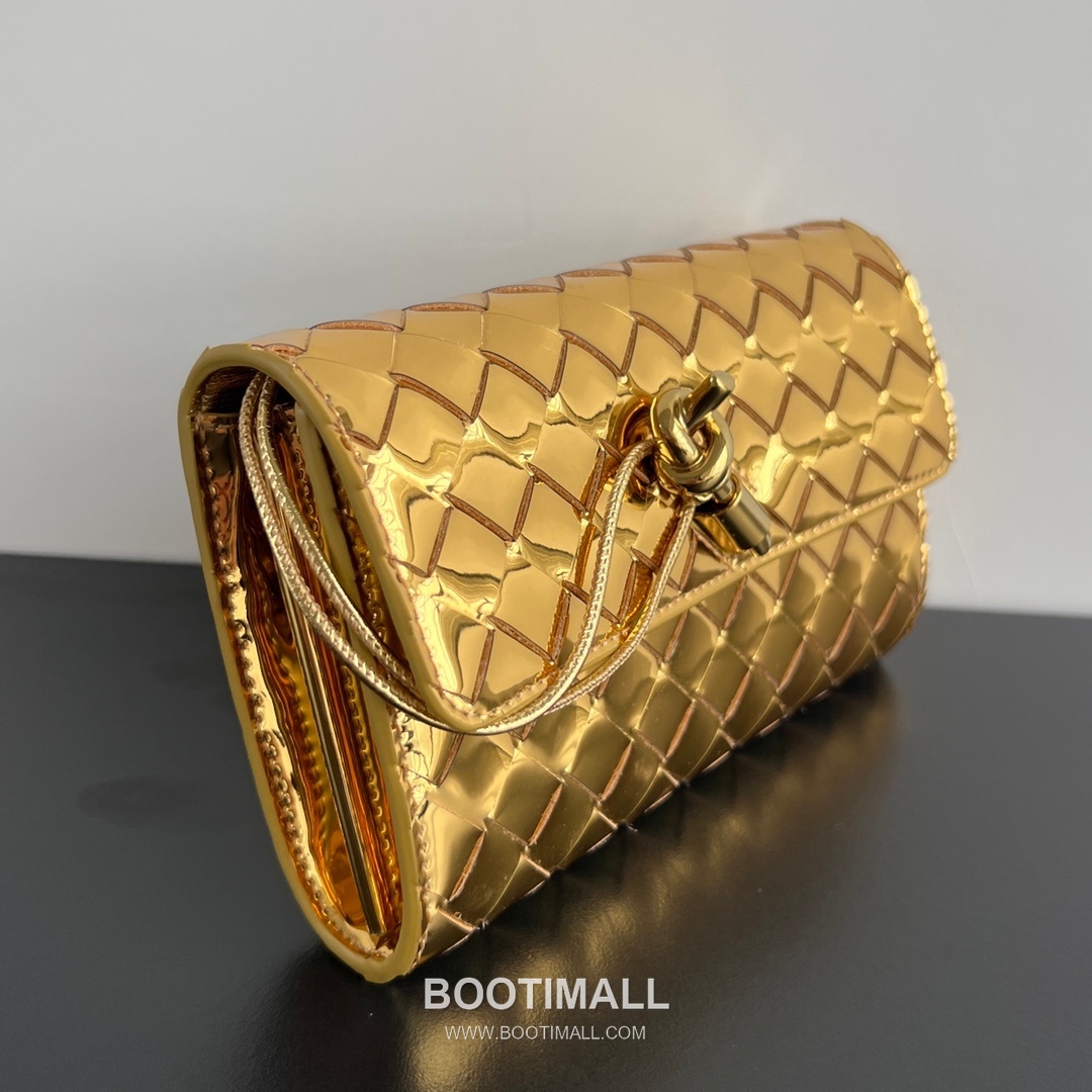 Bottega Veneta Andiamo Flap Wallet Intrecciato Leather Gold Long Wallet 보테가 베네타 안디아모 플랩 장지갑 인트레치아토 레더 골드 19cm 6