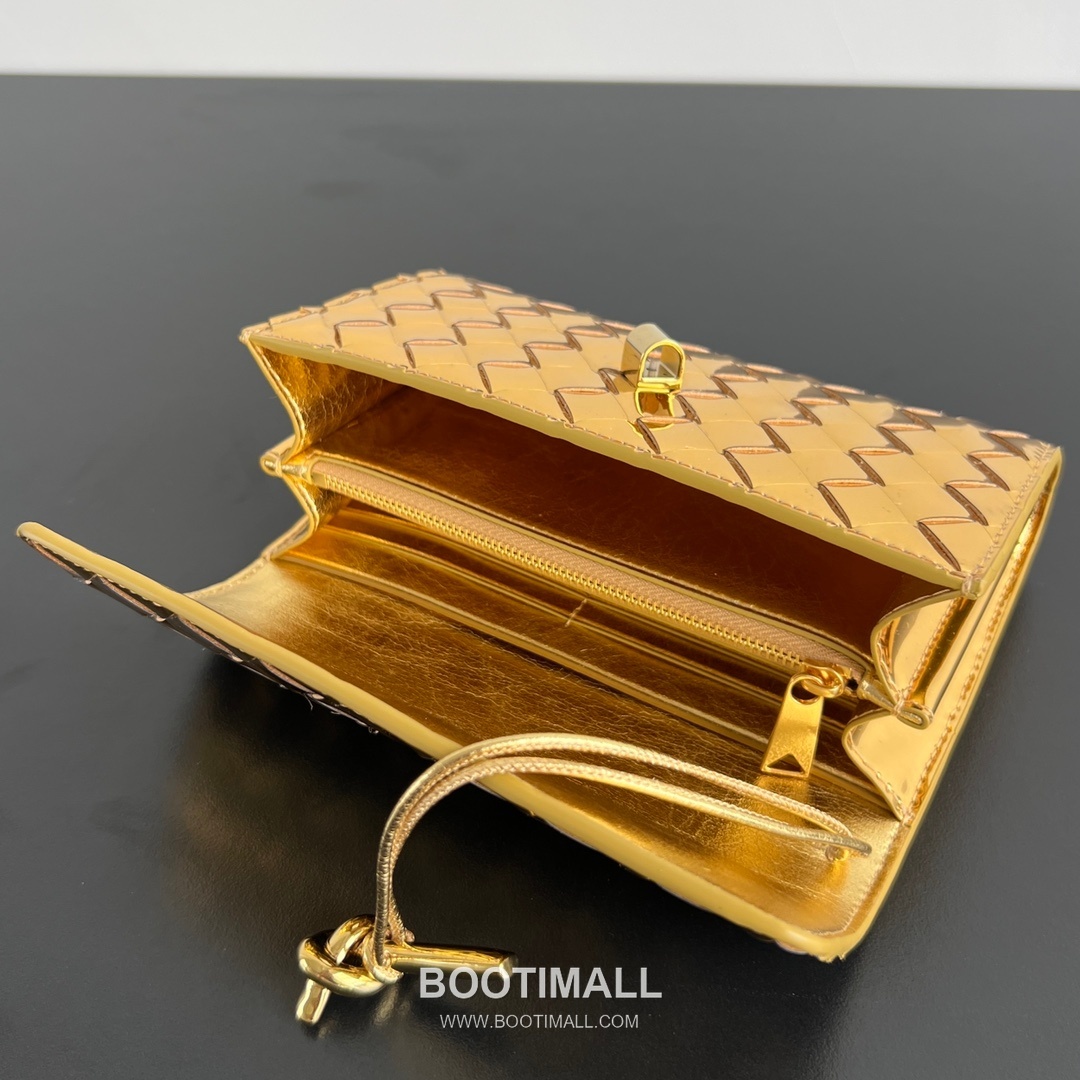 Bottega Veneta Andiamo Flap Wallet Intrecciato Leather Gold Long Wallet 보테가 베네타 안디아모 플랩 장지갑 인트레치아토 레더 골드 19cm 10