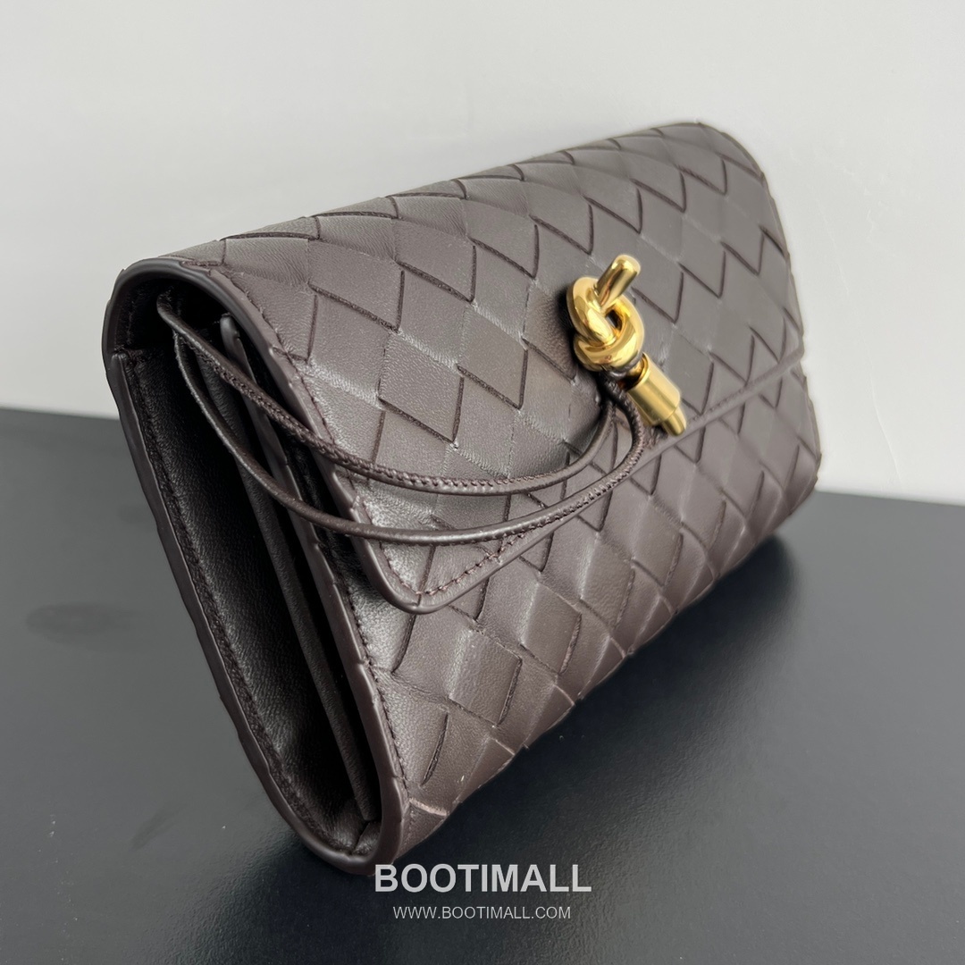 Bottega Veneta Andiamo Flap Wallet Intrecciato Leather Gold Long Wallet 보테가 베네타 안디아모 플랩 장지갑 인트레치아토 레더 골드 19cm 3