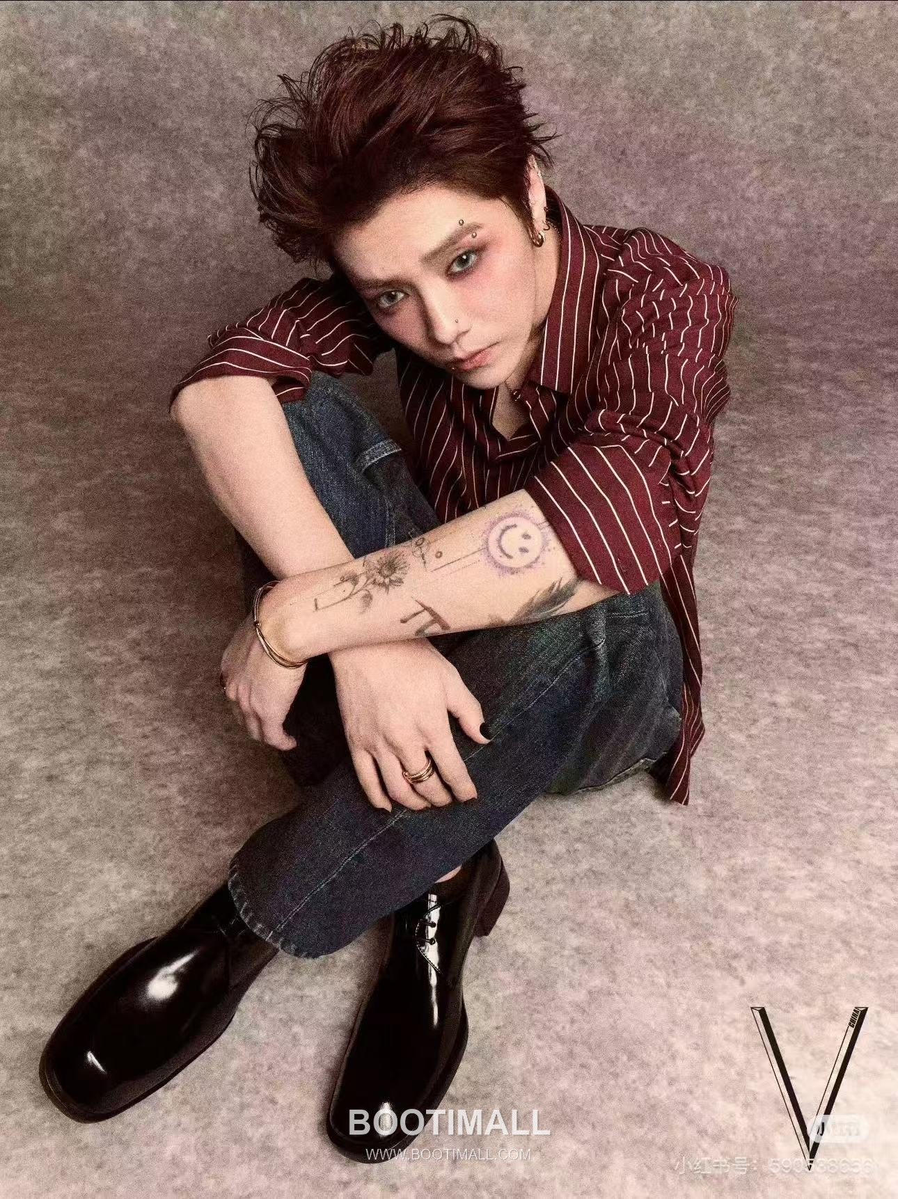 Amiri Striped Button Shirt Viscose Fiber 100% Burgundy 블랙 스터드 스트라이프 버튼 셔츠 비스코스 100% 버건디 1