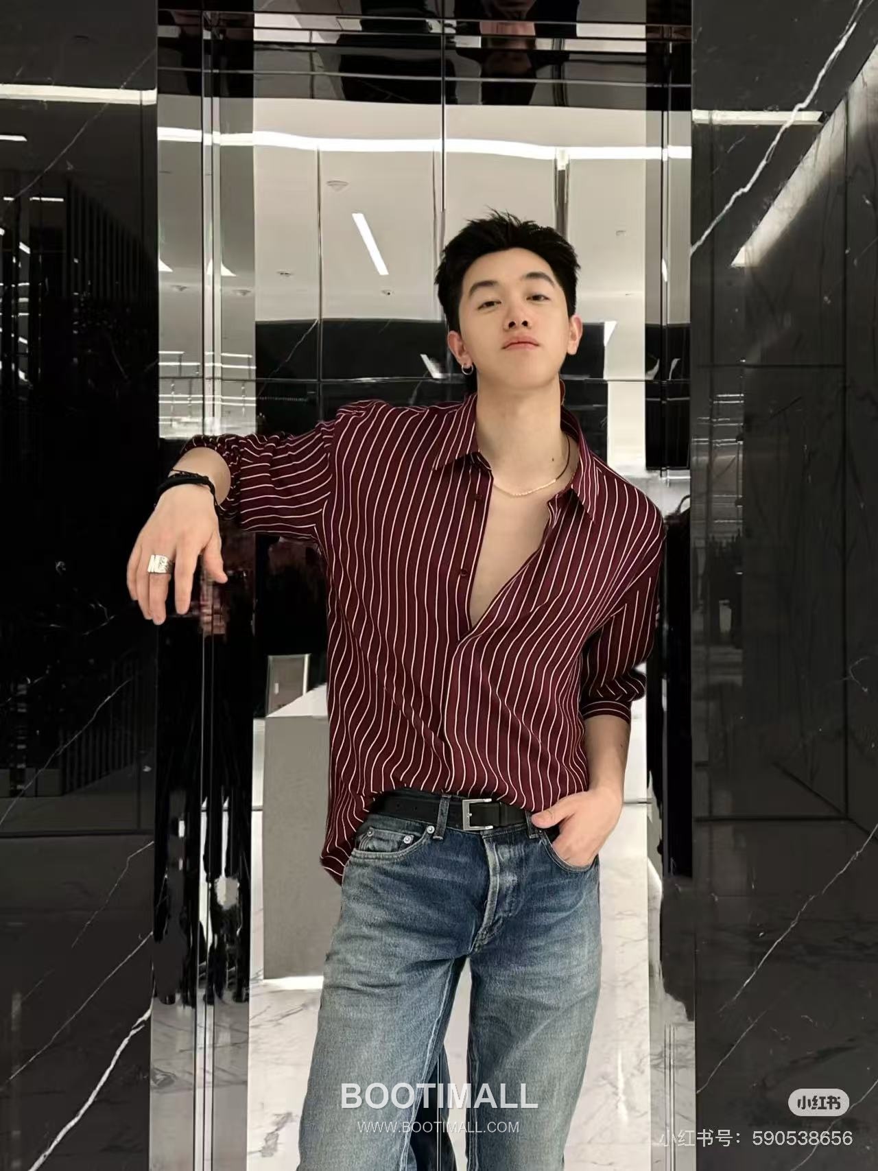 Amiri Striped Button Shirt Viscose Fiber 100% Burgundy 블랙 스터드 스트라이프 버튼 셔츠 비스코스 100% 버건디 2