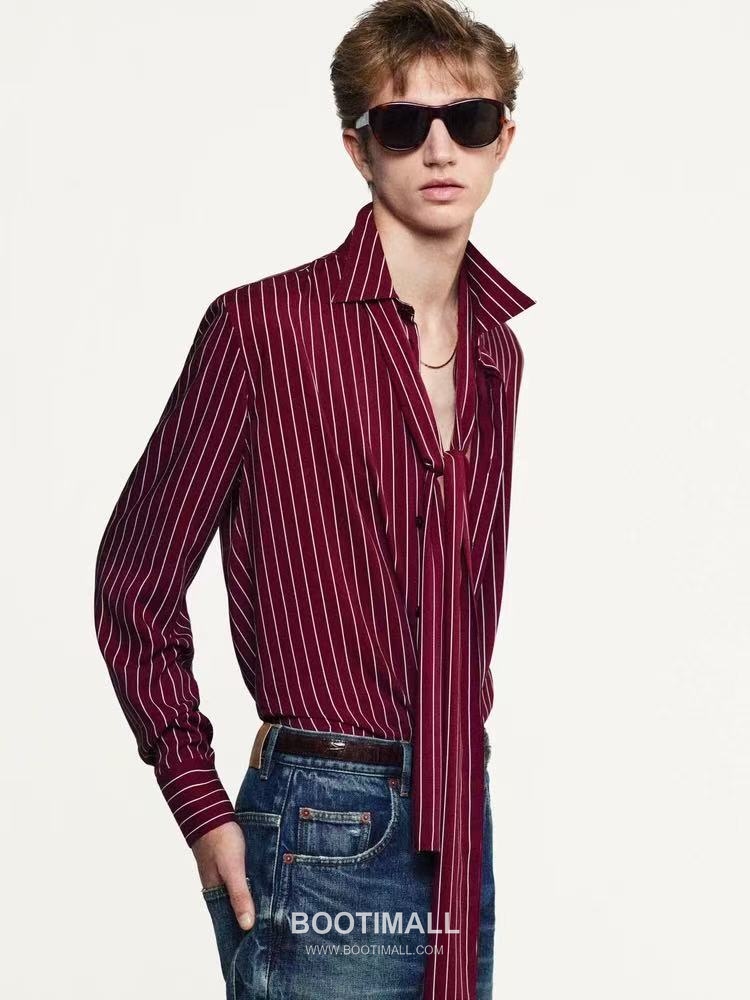 Amiri Striped Button Shirt Viscose Fiber 100% Burgundy 블랙 스터드 스트라이프 버튼 셔츠 비스코스 100% 버건디 4