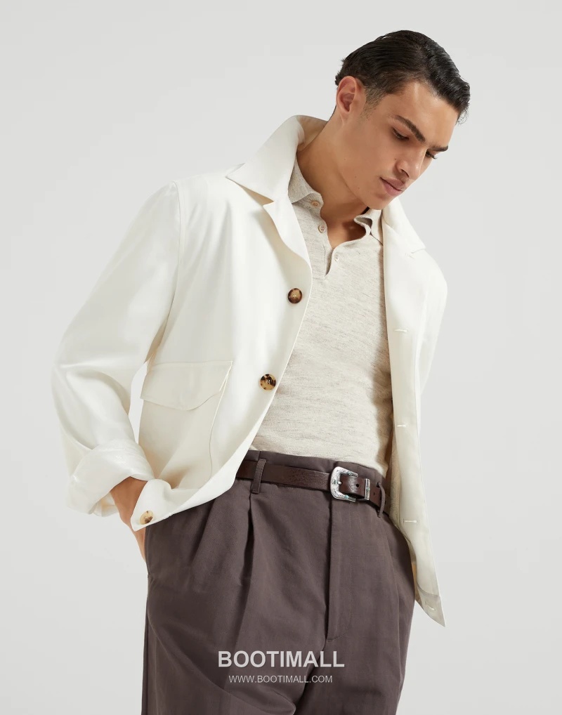 Brunello Cucinelli Washed Silk Twill Jacket Silk White 브루넬로 쿠치넬리 워시드 실크 트윌 자켓 실크 화이트 4