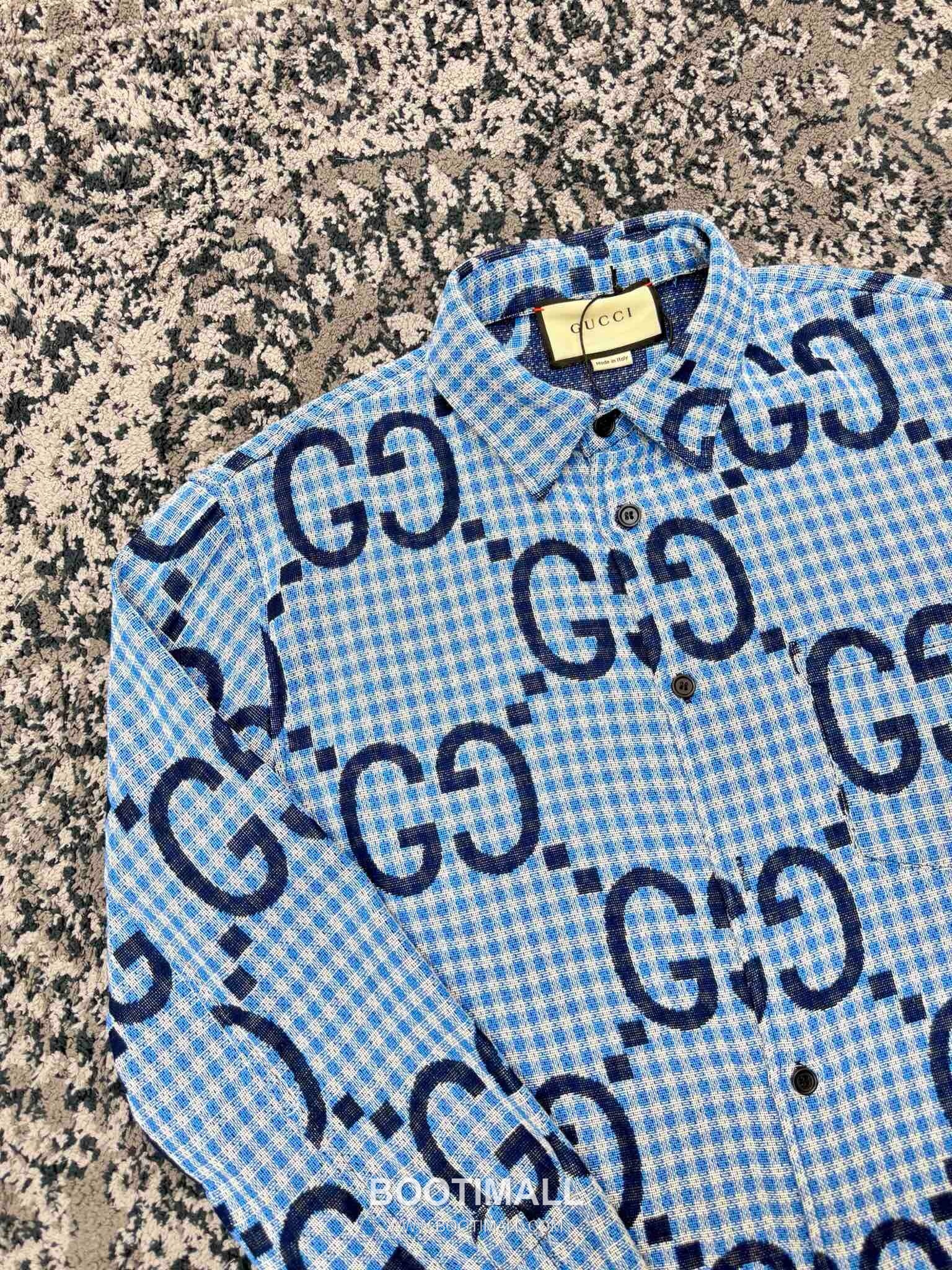 Gucci GG Check Shirt Cotton Blue 구찌 GG 체크 셔츠 코튼 블루 16