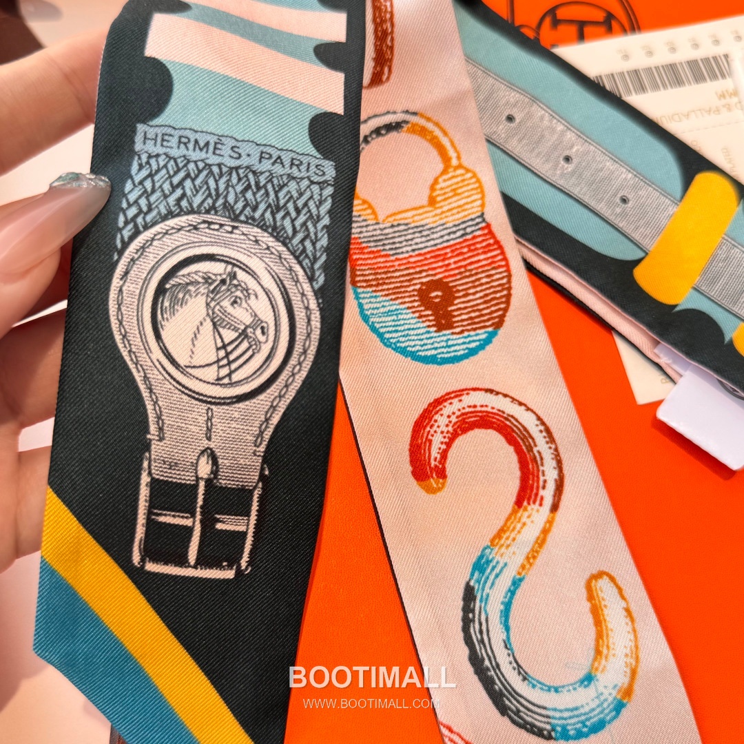 Hermes Twilly Silk Scarf Twill Silk Black 에르메스 트윌리 실크 스카프 실크 트윌 블랙 120cm 8