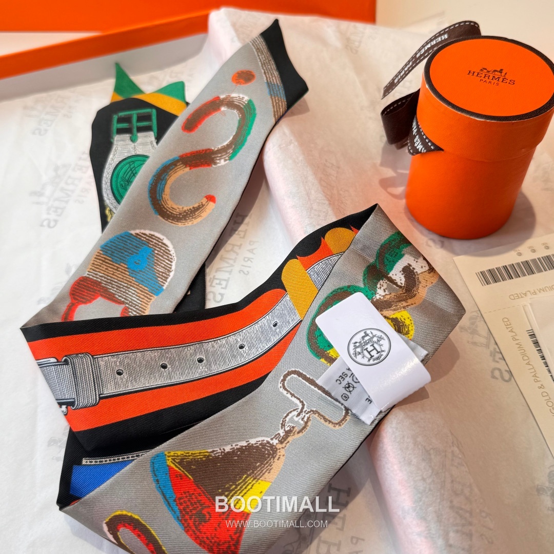 Hermes Twilly Silk Scarf Twill Silk Black 에르메스 트윌리 실크 스카프 실크 트윌 블랙 120cm 5