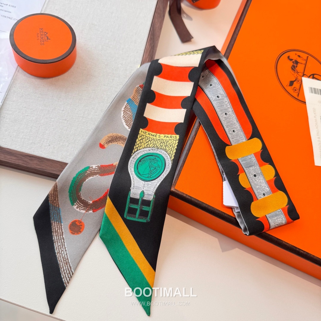 Hermes Twilly Silk Scarf Twill Silk Black 에르메스 트윌리 실크 스카프 실크 트윌 블랙 120cm 7