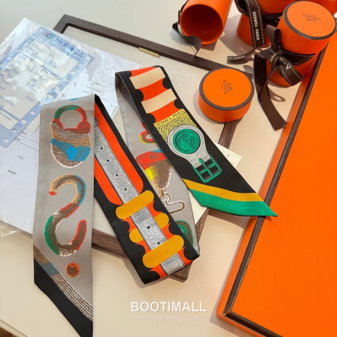 Hermes Twilly Silk Scarf Twill Silk Black 에르메스 트윌리 실크 스카프 실크 트윌 블랙 120cm 10