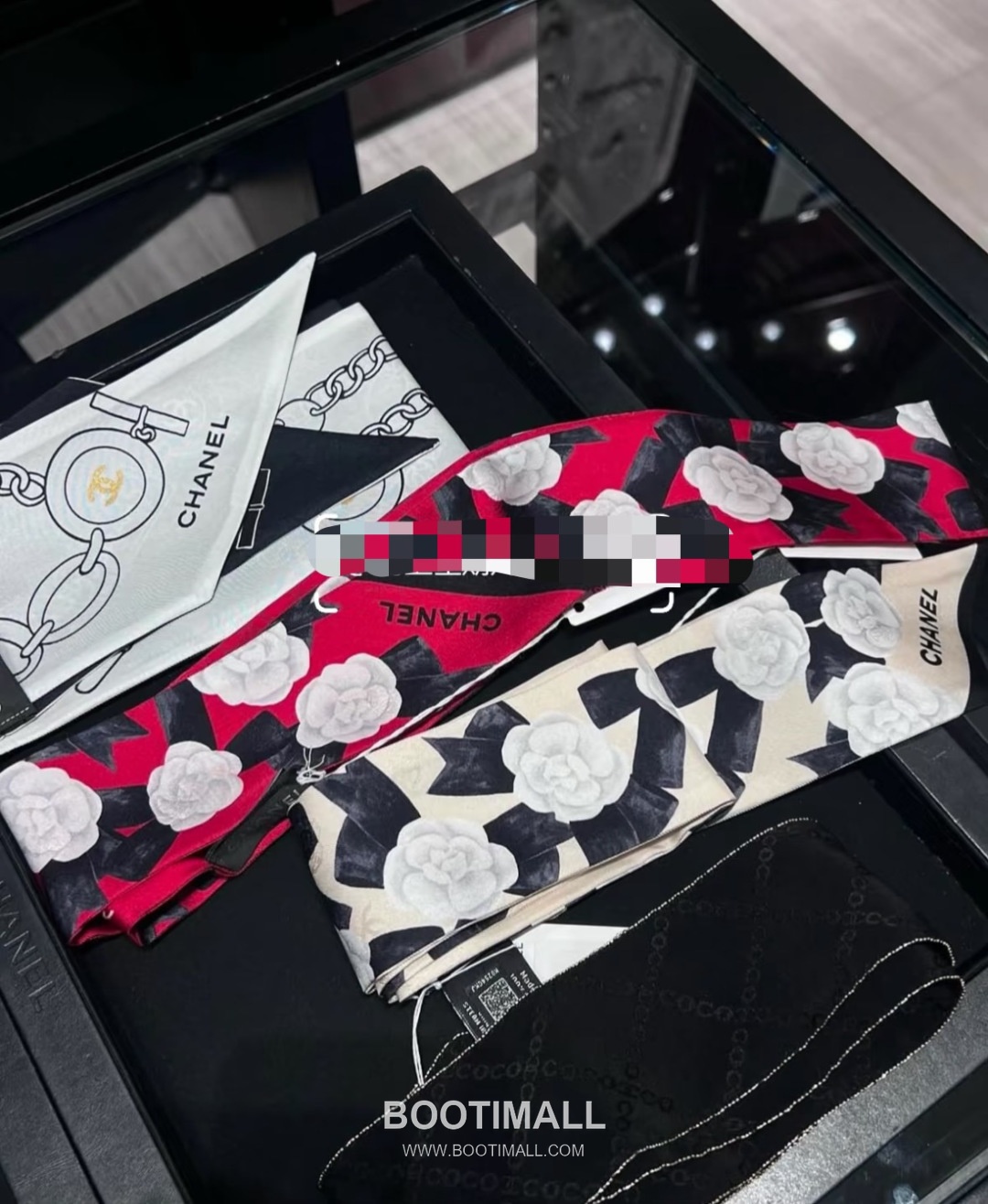 Hermes Camellia Twilly Silk Black Hair Scarf 에르메스 까멜리아 트윌리 실크 블랙 헤어 스카프 1