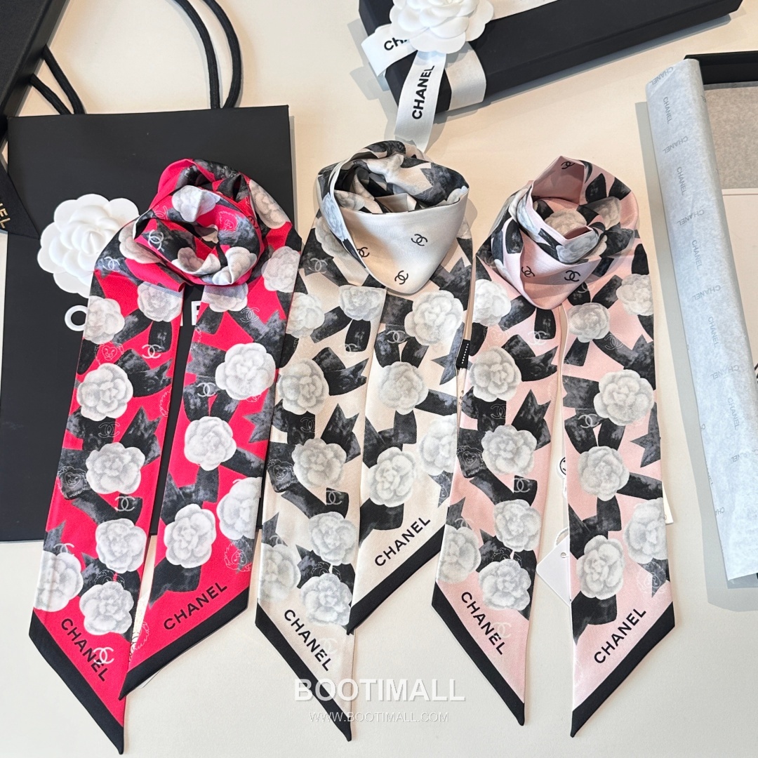 Hermes Camellia Twilly Silk Black Hair Scarf 에르메스 까멜리아 트윌리 실크 블랙 헤어 스카프 3