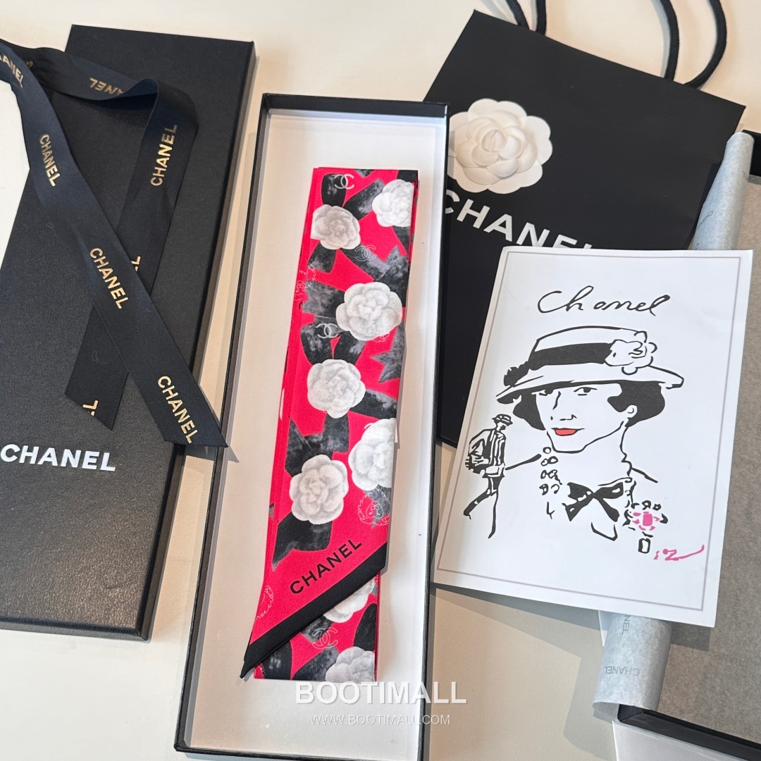 Hermes Camellia Twilly Silk Black Hair Scarf 에르메스 까멜리아 트윌리 실크 블랙 헤어 스카프 4