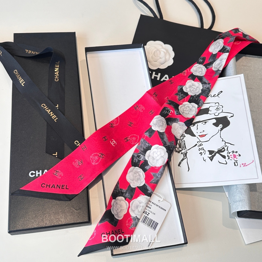 Hermes Camellia Twilly Silk Black Hair Scarf 에르메스 까멜리아 트윌리 실크 블랙 헤어 스카프 5