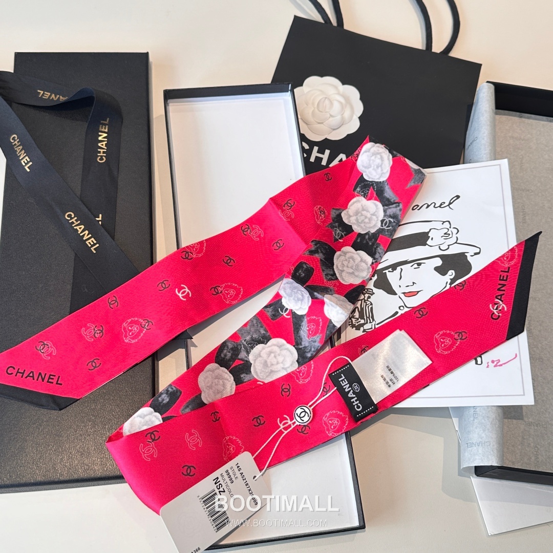 Hermes Camellia Twilly Silk Black Hair Scarf 에르메스 까멜리아 트윌리 실크 블랙 헤어 스카프 6