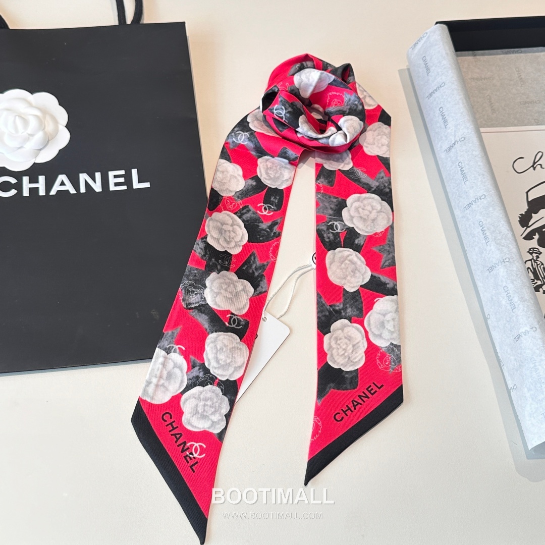 Hermes Camellia Twilly Silk Black Hair Scarf 에르메스 까멜리아 트윌리 실크 블랙 헤어 스카프 8