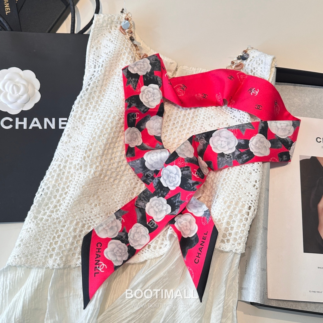 Hermes Camellia Twilly Silk Black Hair Scarf 에르메스 까멜리아 트윌리 실크 블랙 헤어 스카프 9