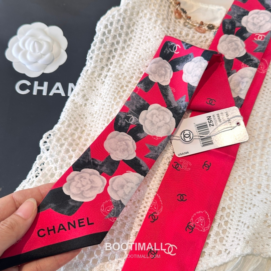 Hermes Camellia Twilly Silk Black Hair Scarf 에르메스 까멜리아 트윌리 실크 블랙 헤어 스카프 12