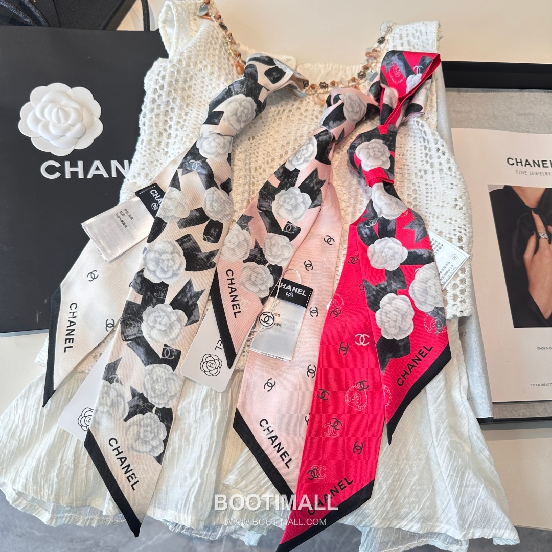 Hermes Camellia Twilly Silk Black Hair Scarf 에르메스 까멜리아 트윌리 실크 블랙 헤어 스카프 2