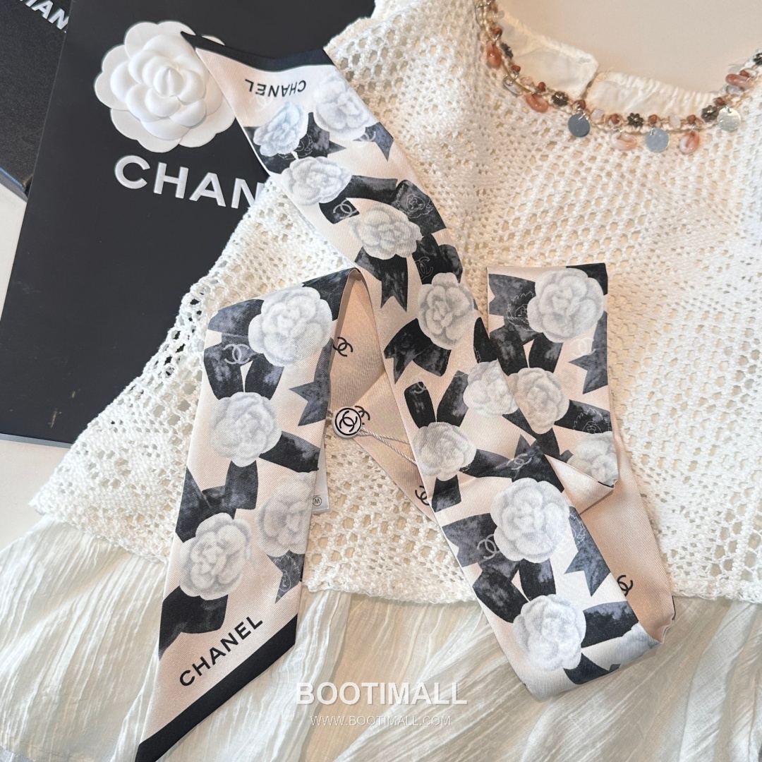 Hermes Camellia Twilly Silk Black Hair Scarf 에르메스 까멜리아 트윌리 실크 블랙 헤어 스카프 9