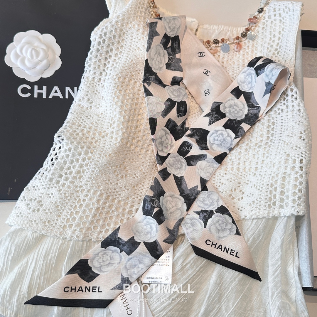 Hermes Camellia Twilly Silk Black Hair Scarf 에르메스 까멜리아 트윌리 실크 블랙 헤어 스카프 10