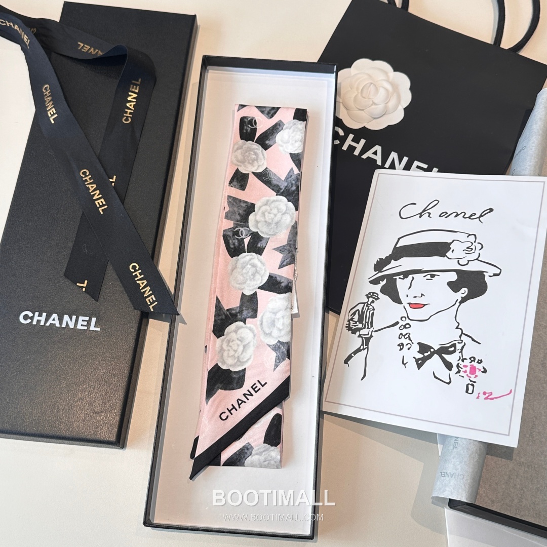 Hermes Camellia Twilly Silk Black Hair Scarf 에르메스 까멜리아 트윌리 실크 블랙 헤어 스카프 3