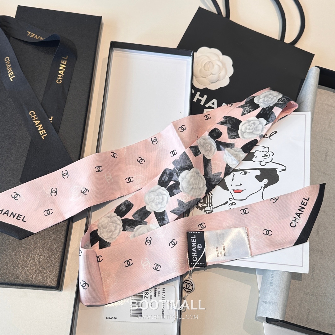 Hermes Camellia Twilly Silk Black Hair Scarf 에르메스 까멜리아 트윌리 실크 블랙 헤어 스카프 5