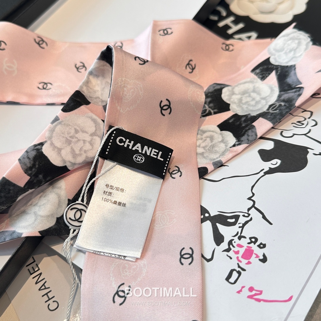 Hermes Camellia Twilly Silk Black Hair Scarf 에르메스 까멜리아 트윌리 실크 블랙 헤어 스카프 6