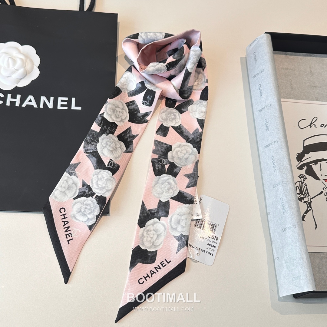 Hermes Camellia Twilly Silk Black Hair Scarf 에르메스 까멜리아 트윌리 실크 블랙 헤어 스카프 7