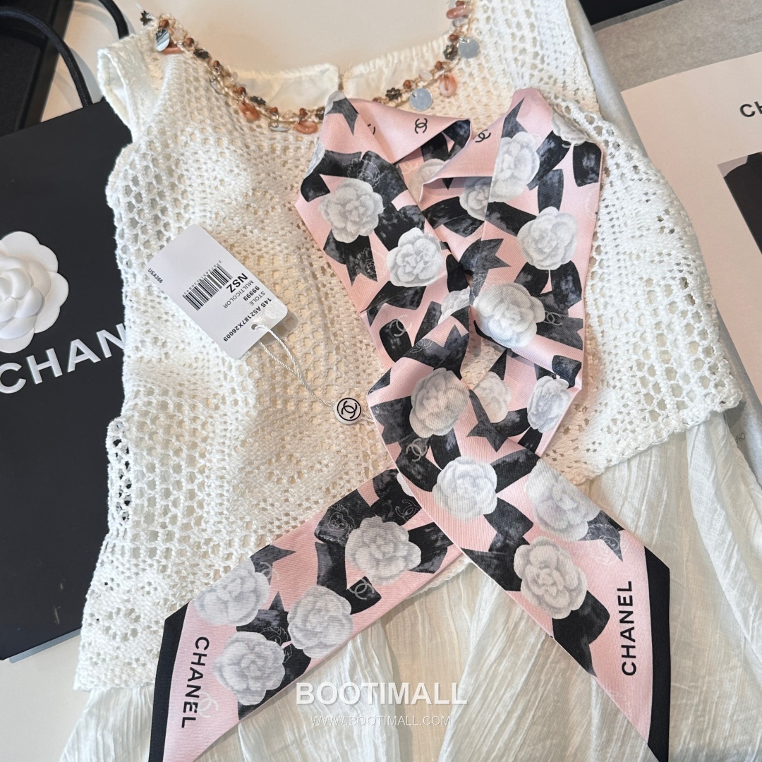 Hermes Camellia Twilly Silk Black Hair Scarf 에르메스 까멜리아 트윌리 실크 블랙 헤어 스카프 10