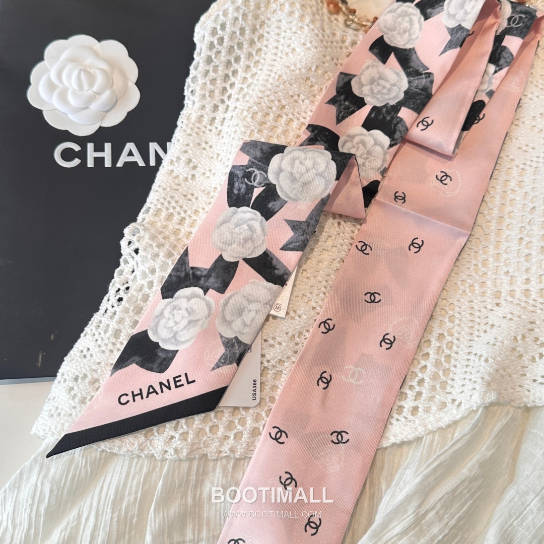 Hermes Camellia Twilly Silk Black Hair Scarf 에르메스 까멜리아 트윌리 실크 블랙 헤어 스카프 12