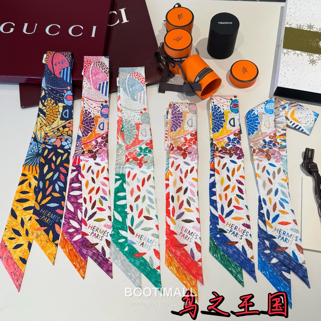 Hermes Kingdom of Birds Twilly Silk Twill Multicolor Belt 에르메스 버드 킹덤 트윌리 실크 트윌 멀티컬러 벨트 1