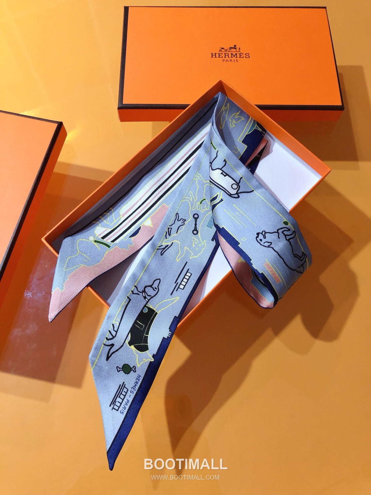 Hermes Paris Dog Twilly Silk Twill Multicolor Twilly Scarf 에르메스 파리 애견 트윌리 실크 트윌 멀티컬러 트윌리 스카프 86cm 4