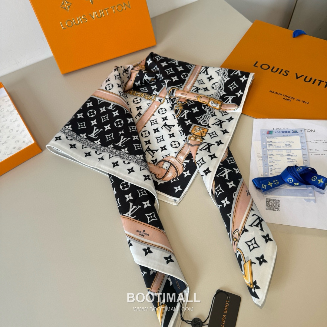 Louis Vuitton Monogram Square Scarf Twill Silk Black Belt 루이비통 모노그램 스퀘어 스카프 트윌 실크 블랙 벨트 90X90cm 5