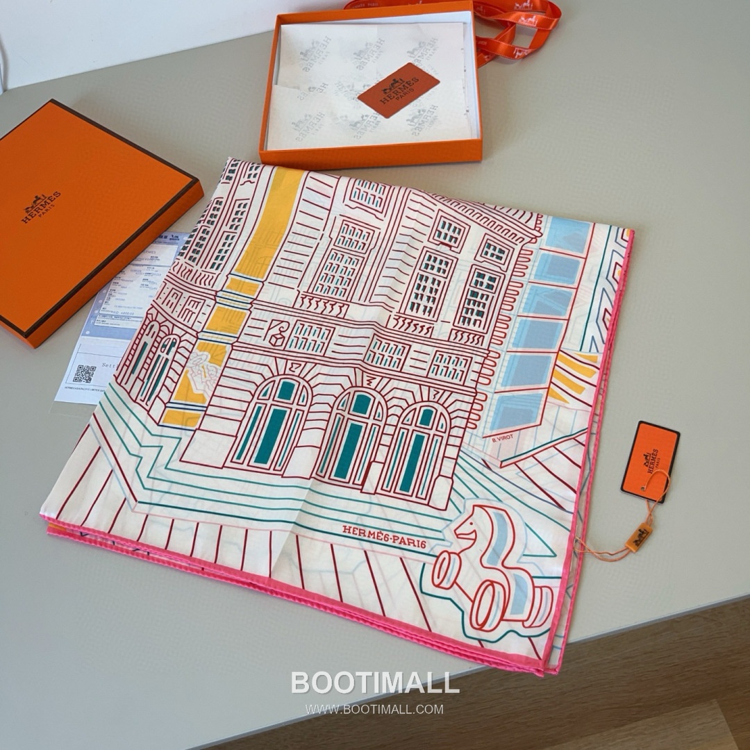 Hermes Fubao City 90 Silk Black Scarf 에르메스 푸바오의 도시 90 실크 블랙 스카프 90cm 2