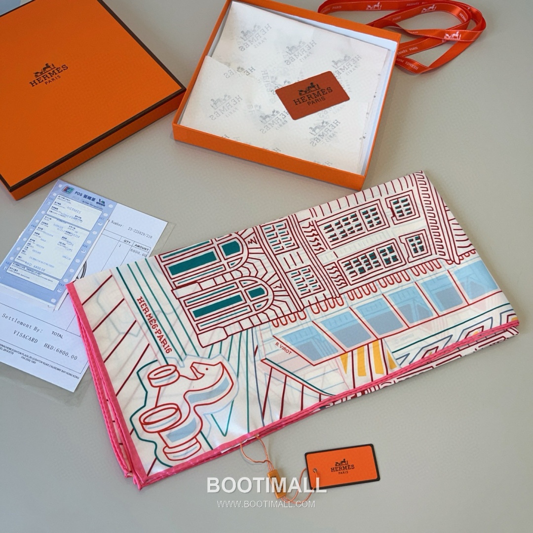 Hermes Fubao City 90 Silk Black Scarf 에르메스 푸바오의 도시 90 실크 블랙 스카프 90cm 7