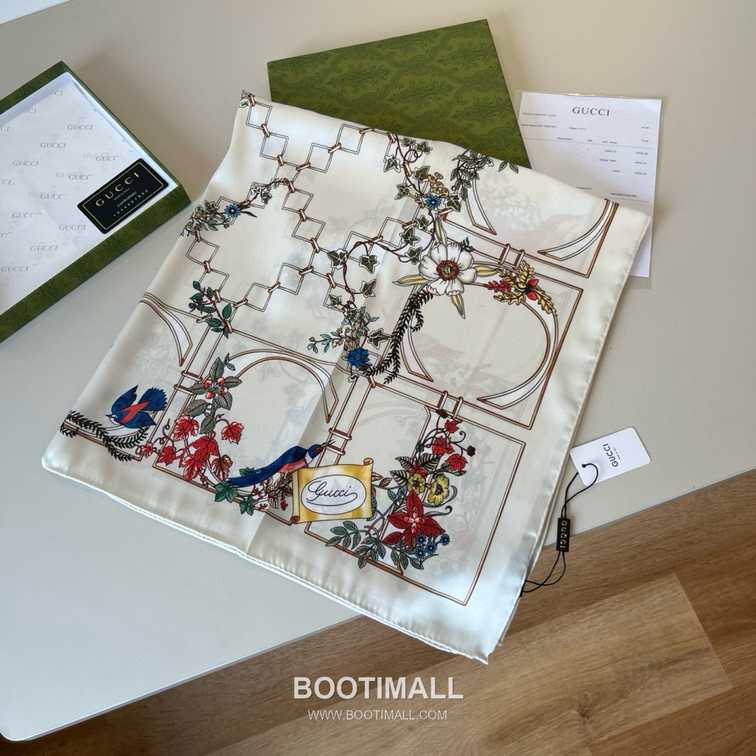 Gucci Animal Floral Print Silk Twill Multicolor Scarf 구찌 애니멀 플로럴 프린트 실크 트윌 멀티컬러 스카프 90×90cm 5