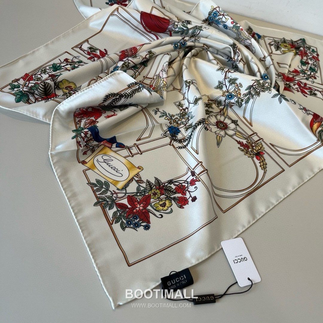 Gucci Animal Floral Print Silk Twill Multicolor Scarf 구찌 애니멀 플로럴 프린트 실크 트윌 멀티컬러 스카프 90×90cm 9