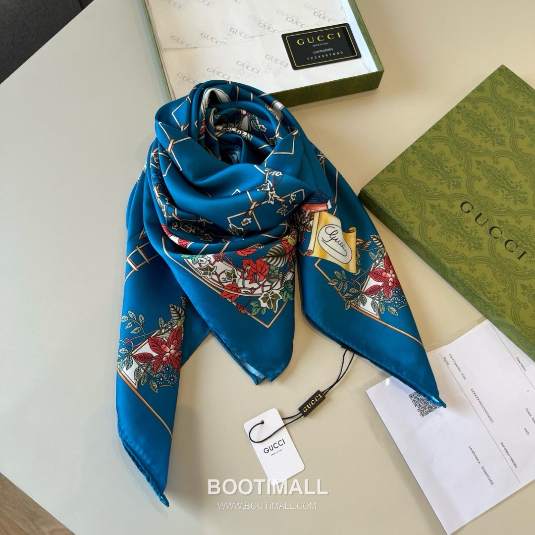 Gucci Animal Floral Print Silk Twill Multicolor Scarf 구찌 애니멀 플로럴 프린트 실크 트윌 멀티컬러 스카프 90cm 5