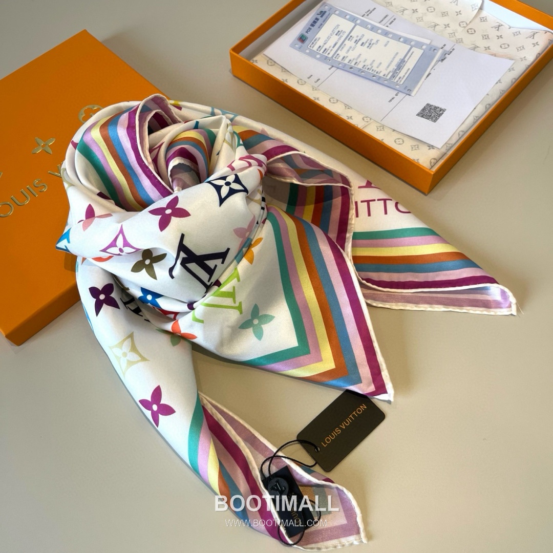 Louis Vuitton Monogram Silk Scarf Twill Silk Multicolor Belt 루이비통 모노그램 실크 스카프 트윌 실크 멀티컬러 벨트 90x90cm 3